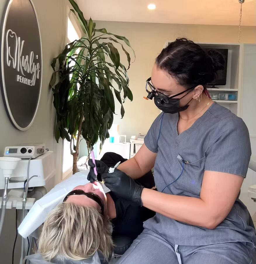 The spa-style gentle massage hygiene chair at Kurly's Pearlies in Georgetown, Ontario